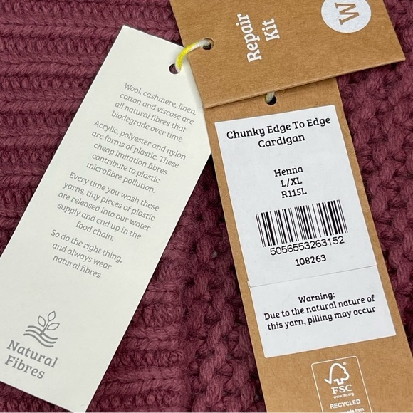 Woolovers Cardigan Sweater Chunky Edge to Edge Henna Mauve Fisherman Boho  New - Picture 12 of 13